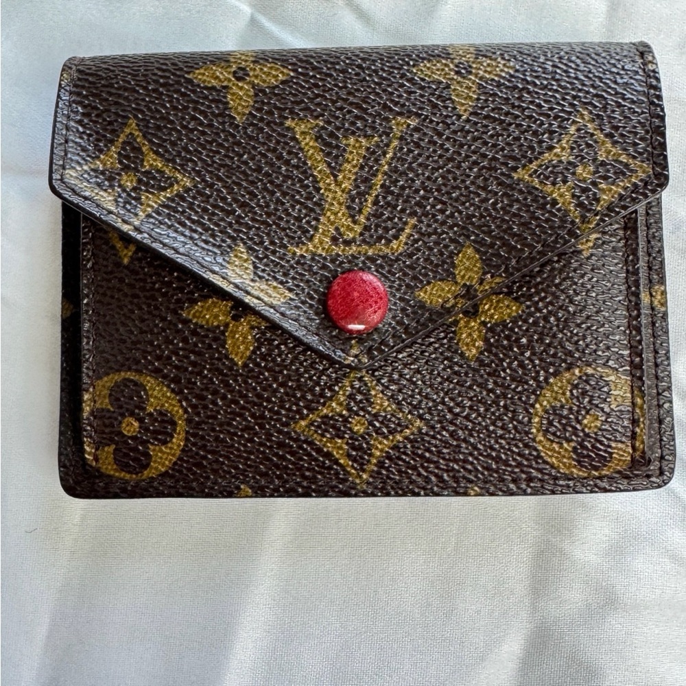 Louis Vuitton Authentic Leather Card Holder Wallet Brown and Red Color